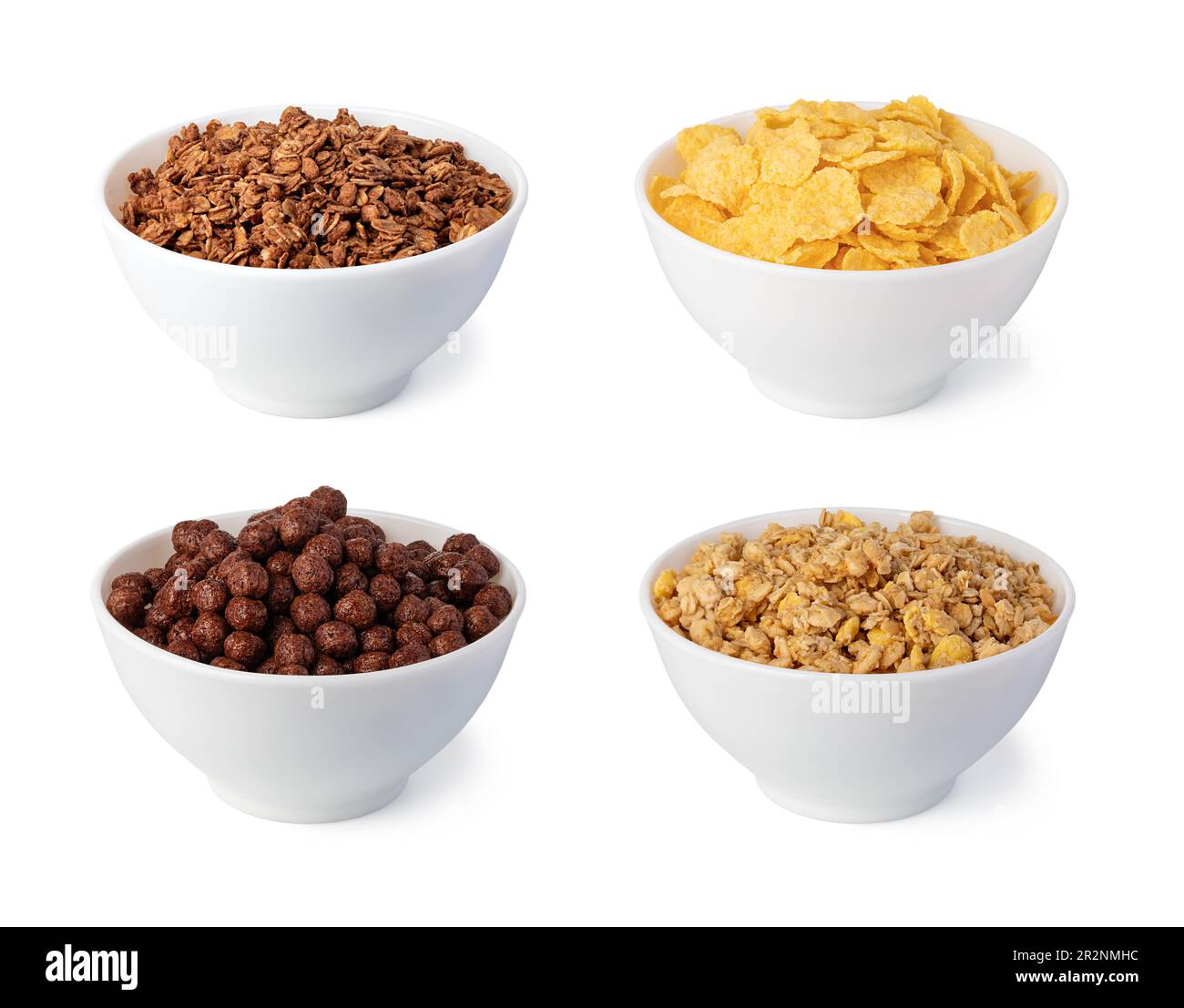 Fiocchi di cereali isolati su sfondo bianco Foto Stock
