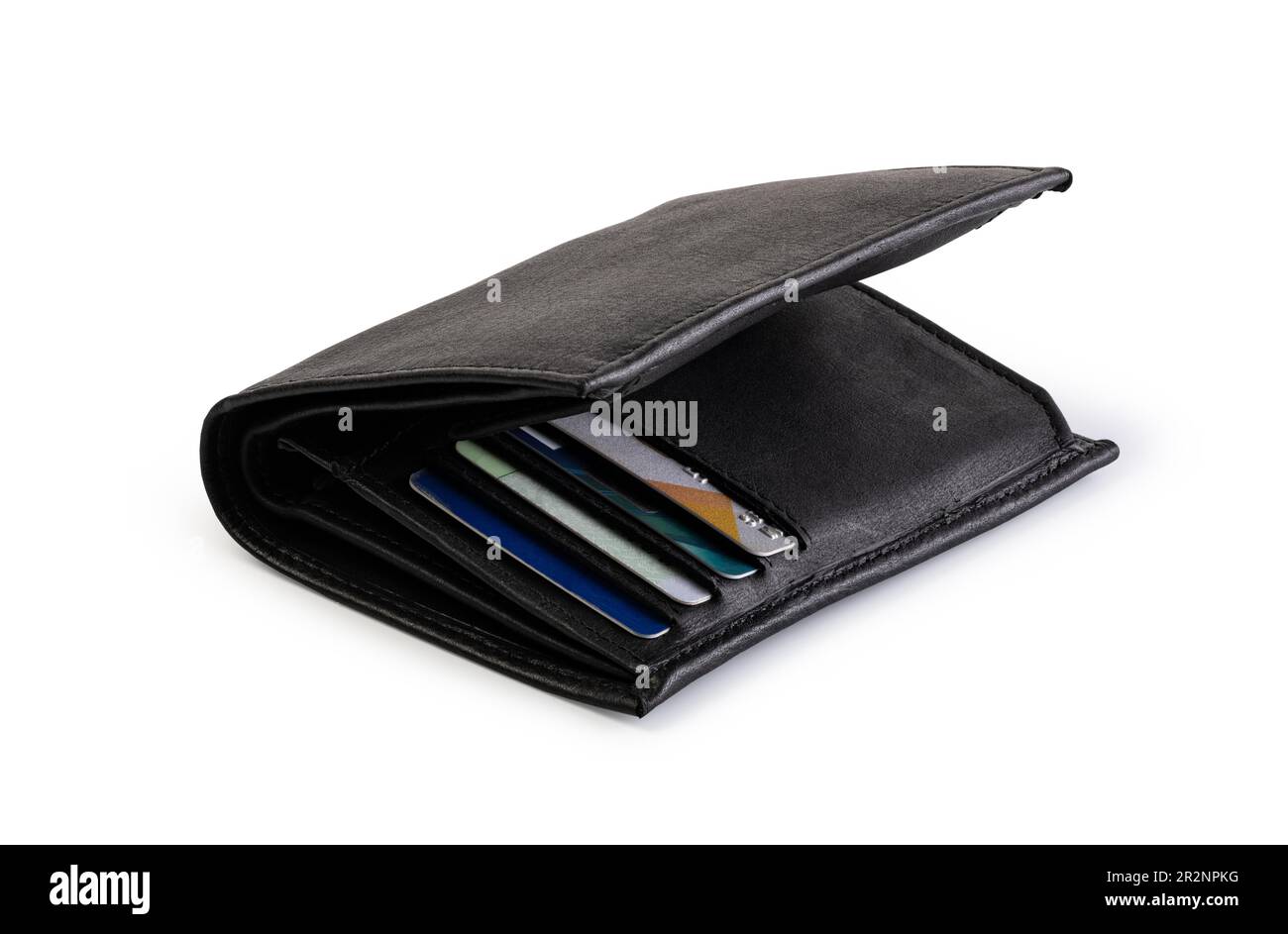 In pelle nera wallet isolati su sfondo bianco Foto Stock