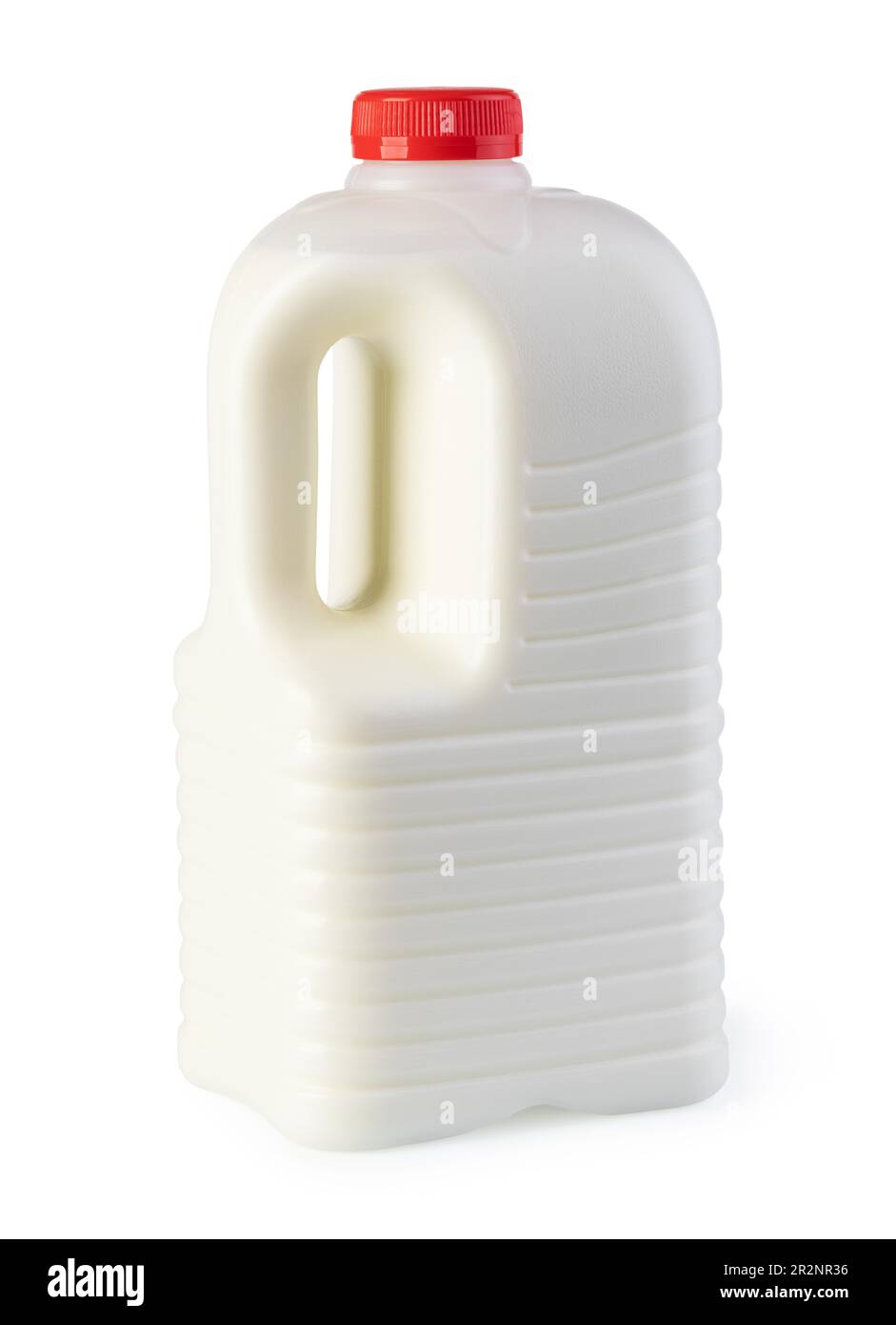 Latte in un contenitore in plastica isolato su bianco Foto Stock
