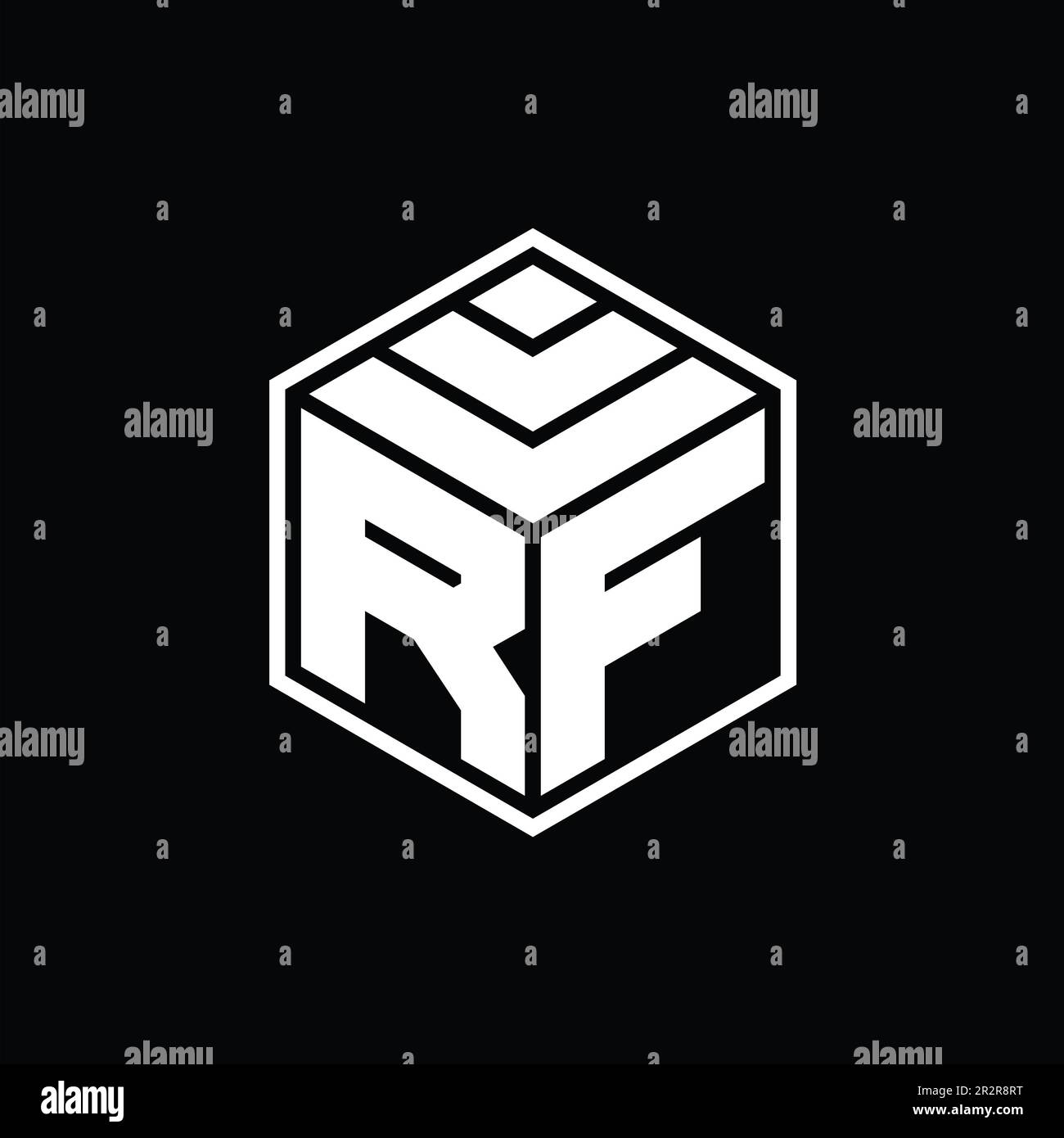 Logo RF monogramma con forma geometrica esagonale sagoma isolata Foto Stock