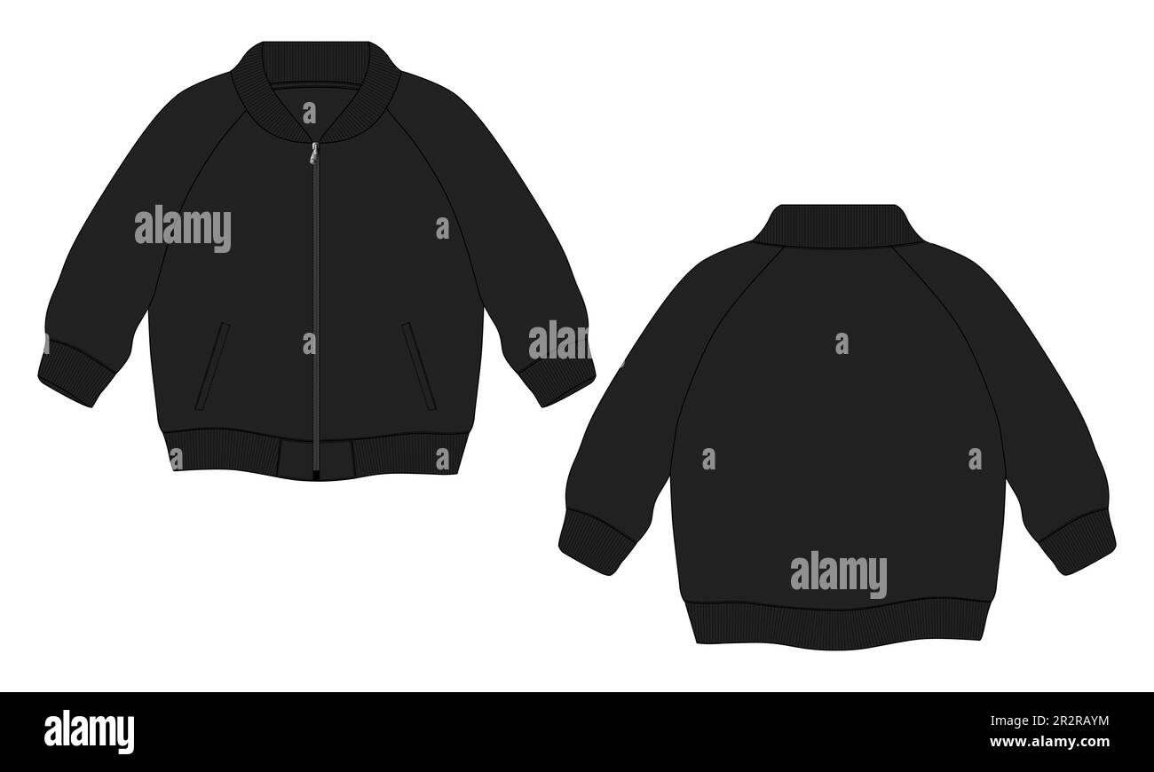 Bomber Jacket disegno tecnico disegno disegno disegno disegno piatto Moda modello di illustrazione vettoriale viste frontale e posteriore Illustrazione Vettoriale