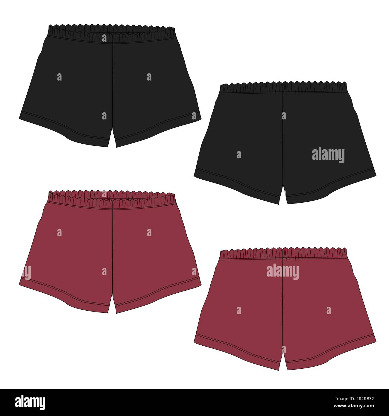 Sudore Shorts Pant disegno tecnico moda disegno piano disegno vettore Illustrazione modello anteriore e posteriore viste. Illustrazione Vettoriale