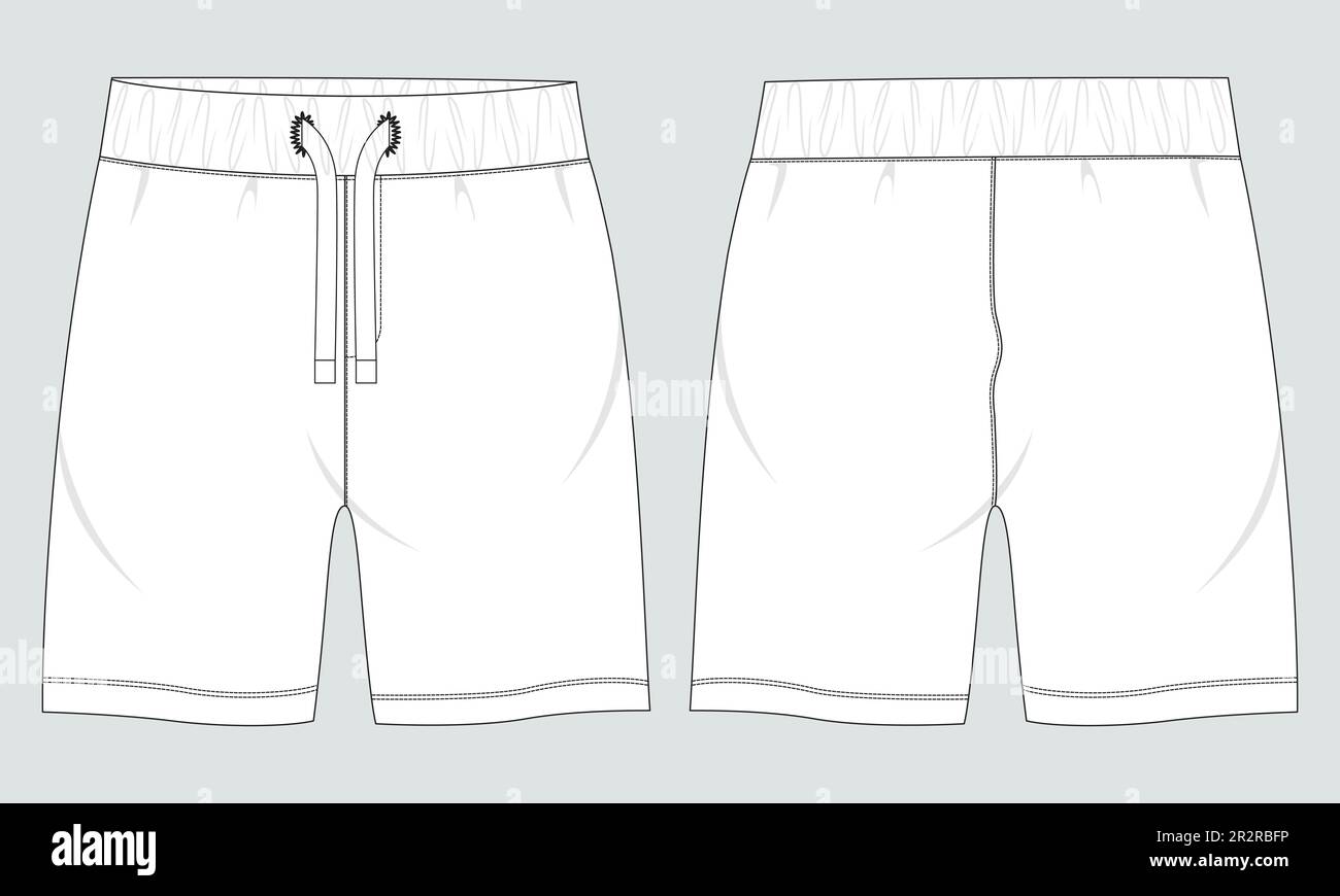 Sudore Shorts Pant disegno tecnico moda disegno piano disegno vettore Illustrazione modello anteriore e posteriore viste. Illustrazione Vettoriale