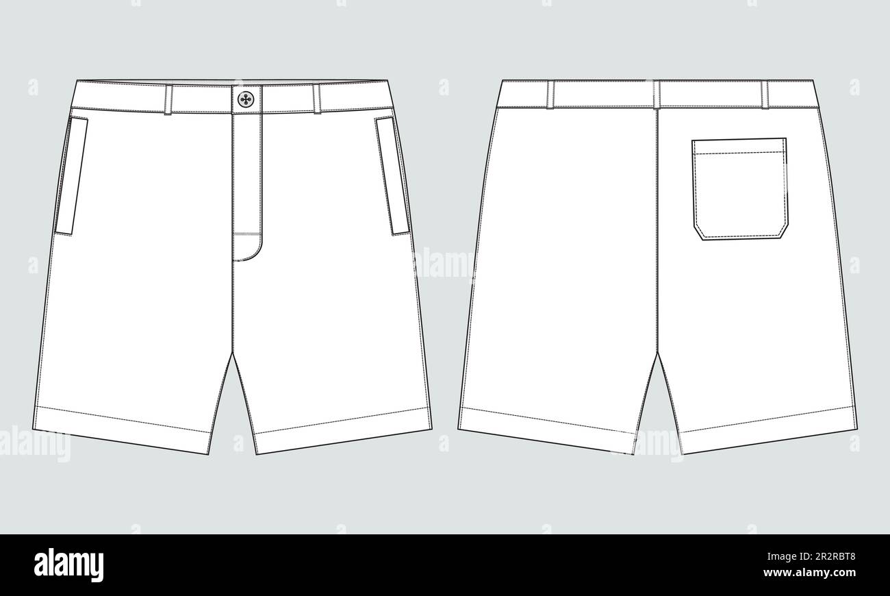Sudore Shorts Pant disegno tecnico moda disegno piano disegno vettore Illustrazione modello anteriore e posteriore viste. Illustrazione Vettoriale
