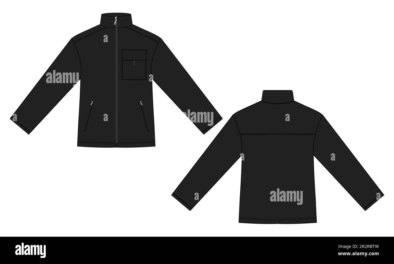 Bomber Jacket disegno tecnico disegno disegno disegno disegno piatto Moda modello di illustrazione vettoriale viste frontale e posteriore Illustrazione Vettoriale