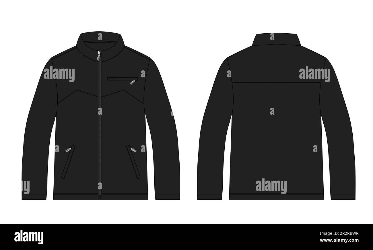 Bomber Jacket disegno tecnico disegno disegno disegno disegno piatto Moda modello di illustrazione vettoriale viste frontale e posteriore Illustrazione Vettoriale