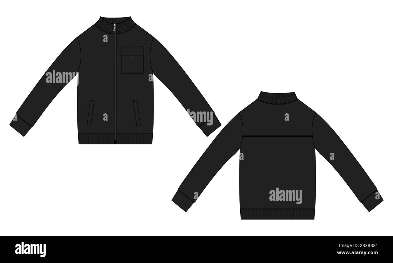 Bomber Jacket disegno tecnico disegno disegno disegno disegno piatto Moda modello di illustrazione vettoriale viste frontale e posteriore Illustrazione Vettoriale
