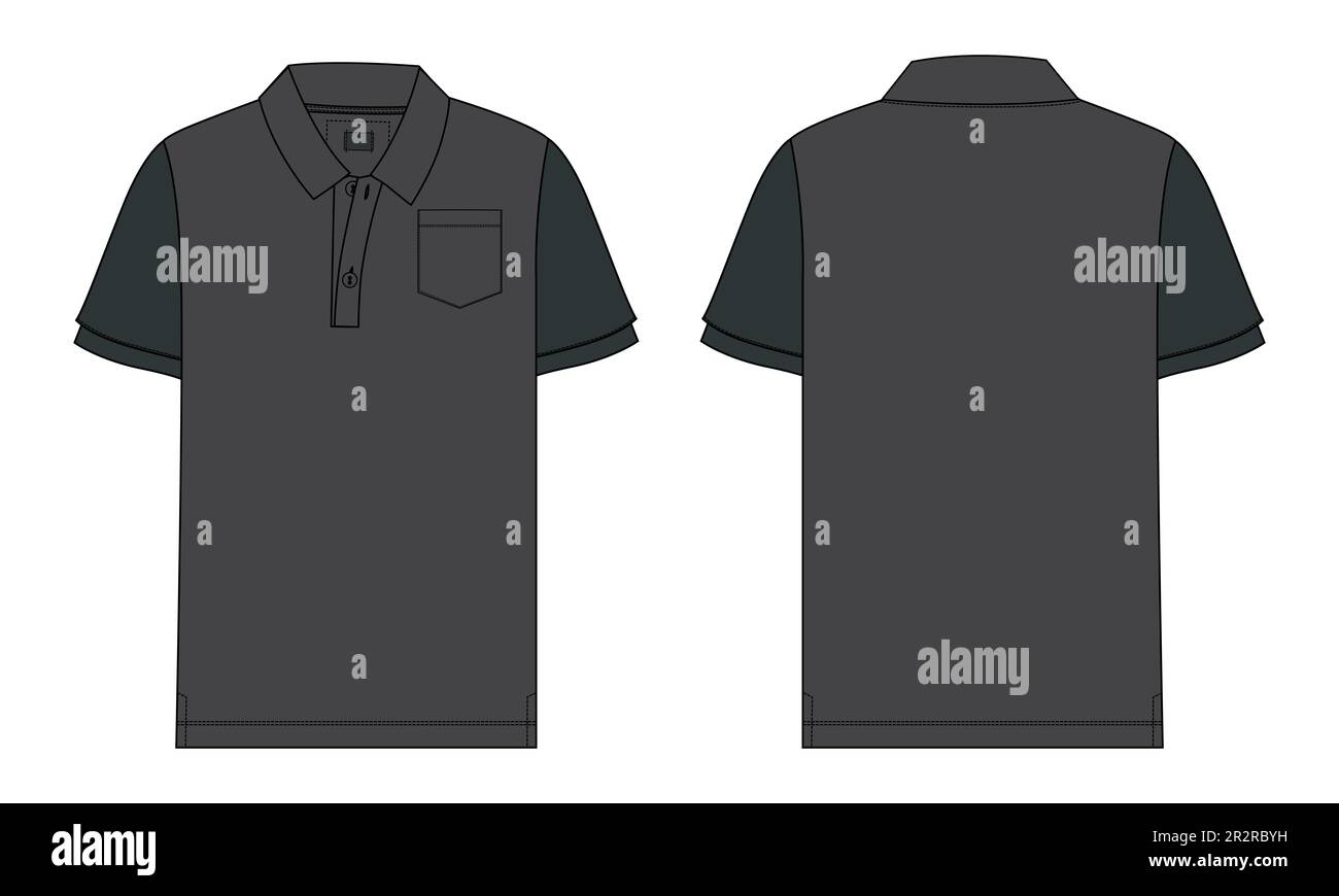 Maglia polo manica corta moda tecnica generale disegno modello disegno piano vista frontale e posteriore. abito di abbigliamento disegno vettoriale illustrazione mock up Illustrazione Vettoriale