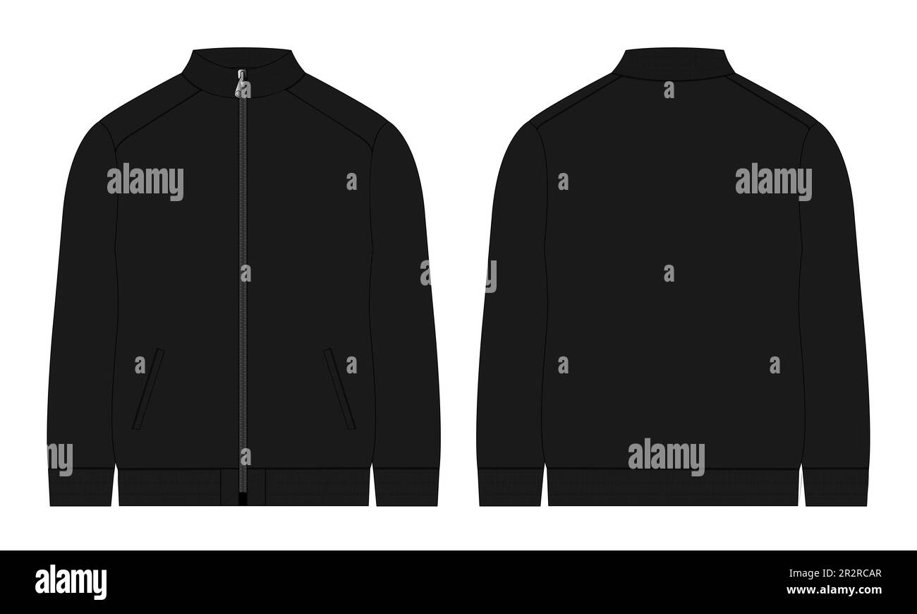 Bomber Jacket disegno tecnico disegno disegno disegno disegno piatto Moda modello di illustrazione vettoriale viste frontale e posteriore Illustrazione Vettoriale