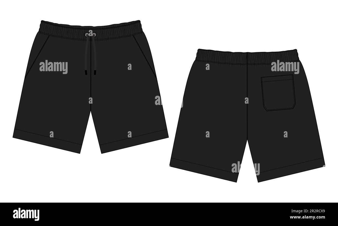 Sudore Shorts Pant disegno tecnico moda disegno piano disegno vettore Illustrazione modello anteriore e posteriore viste. Illustrazione Vettoriale