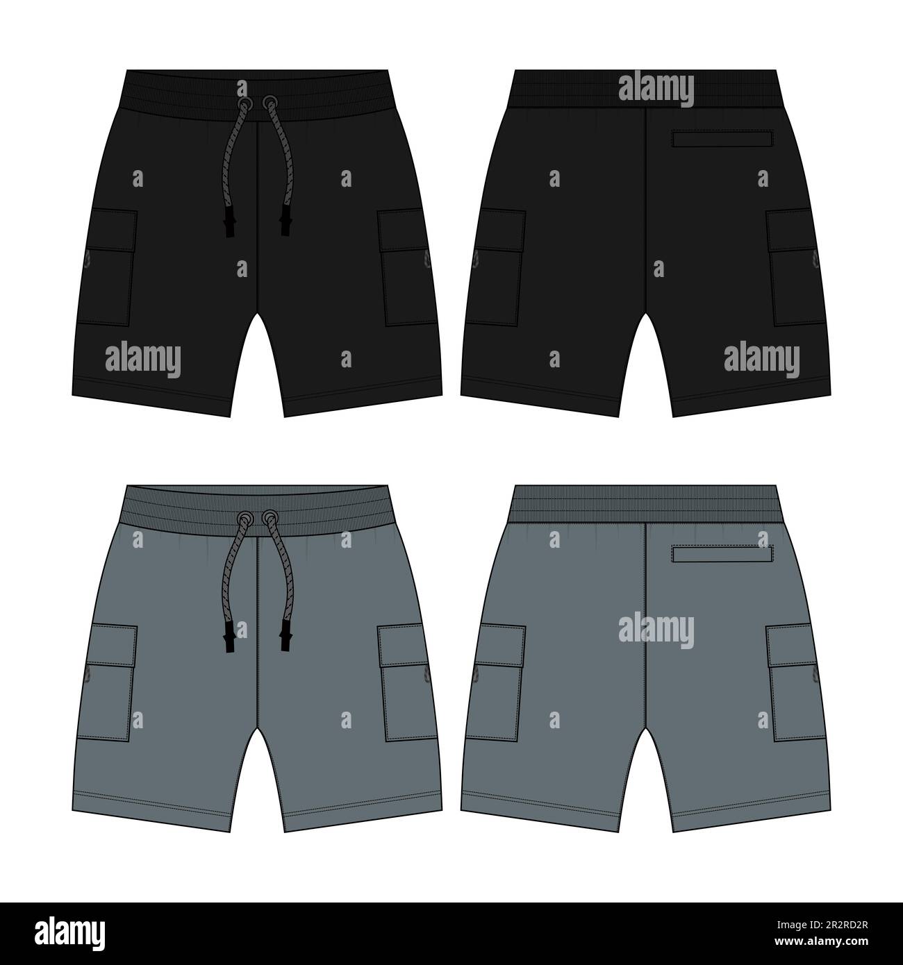 Sudore Shorts Pant disegno tecnico moda disegno piano disegno vettore Illustrazione modello anteriore e posteriore viste. Illustrazione Vettoriale
