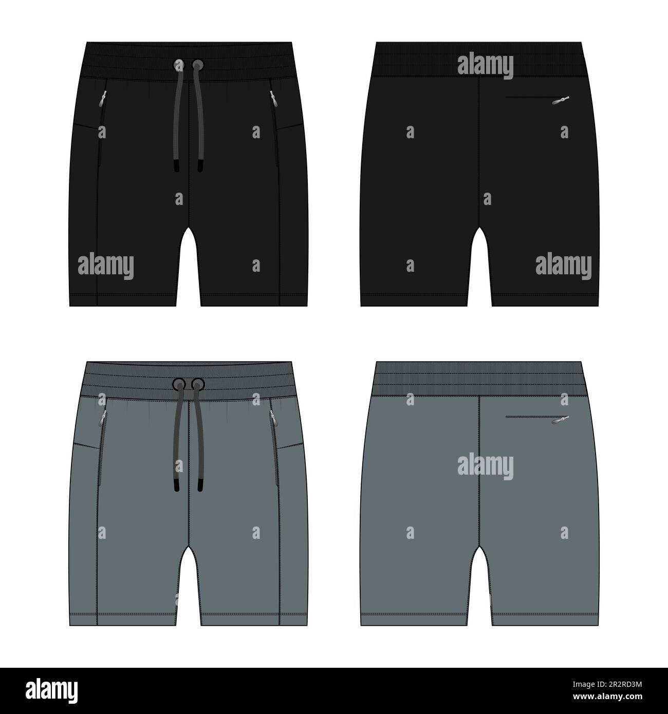 Sudore Shorts Pant disegno tecnico moda disegno piano disegno vettore Illustrazione modello anteriore e posteriore viste. Illustrazione Vettoriale