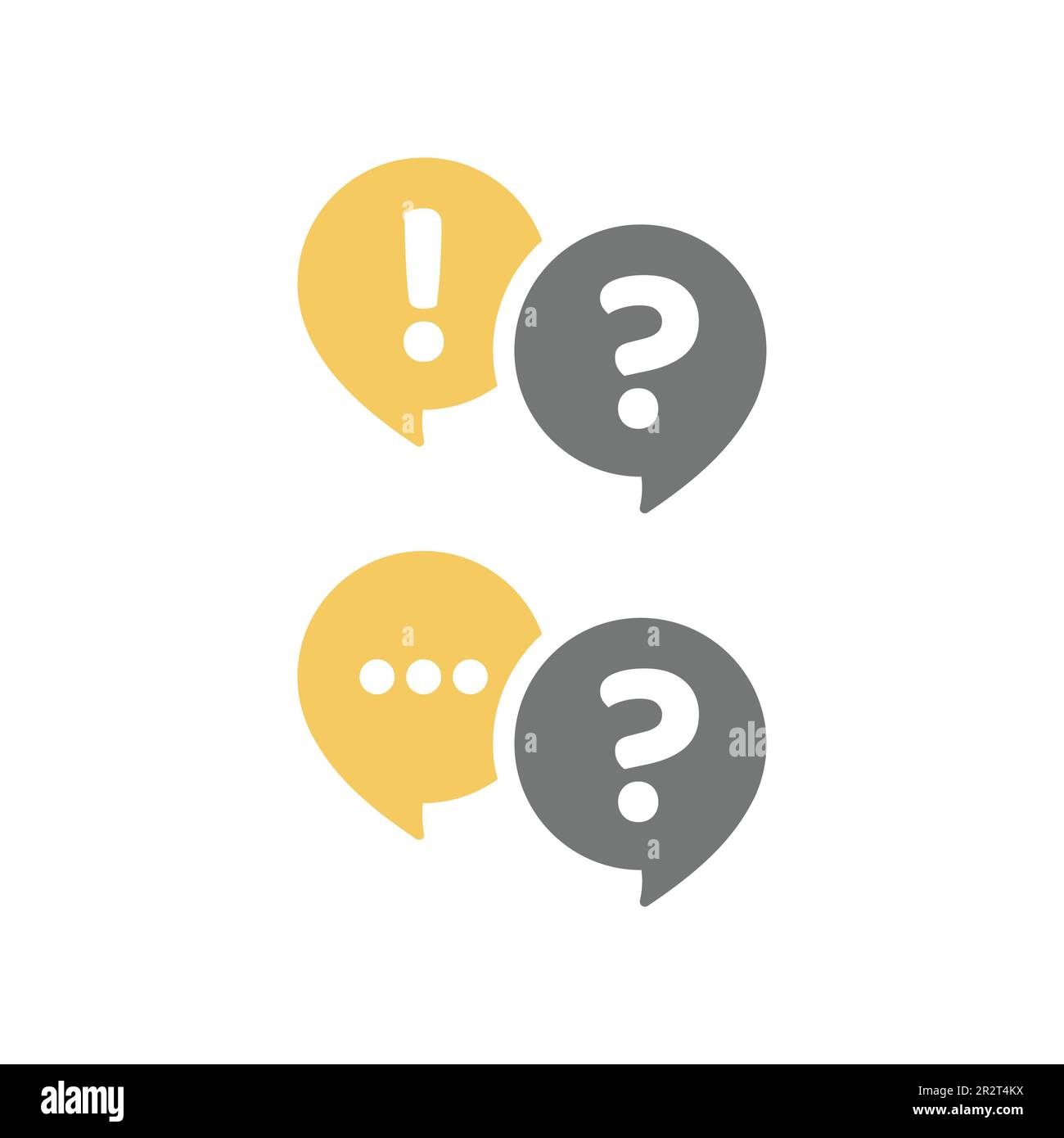 Fumetto della chat di conversazione con punto esclamativo e punto interrogativo. Guida e domande frequenti, comunicazione e conversazione vettore icona set. Illustrazione Vettoriale