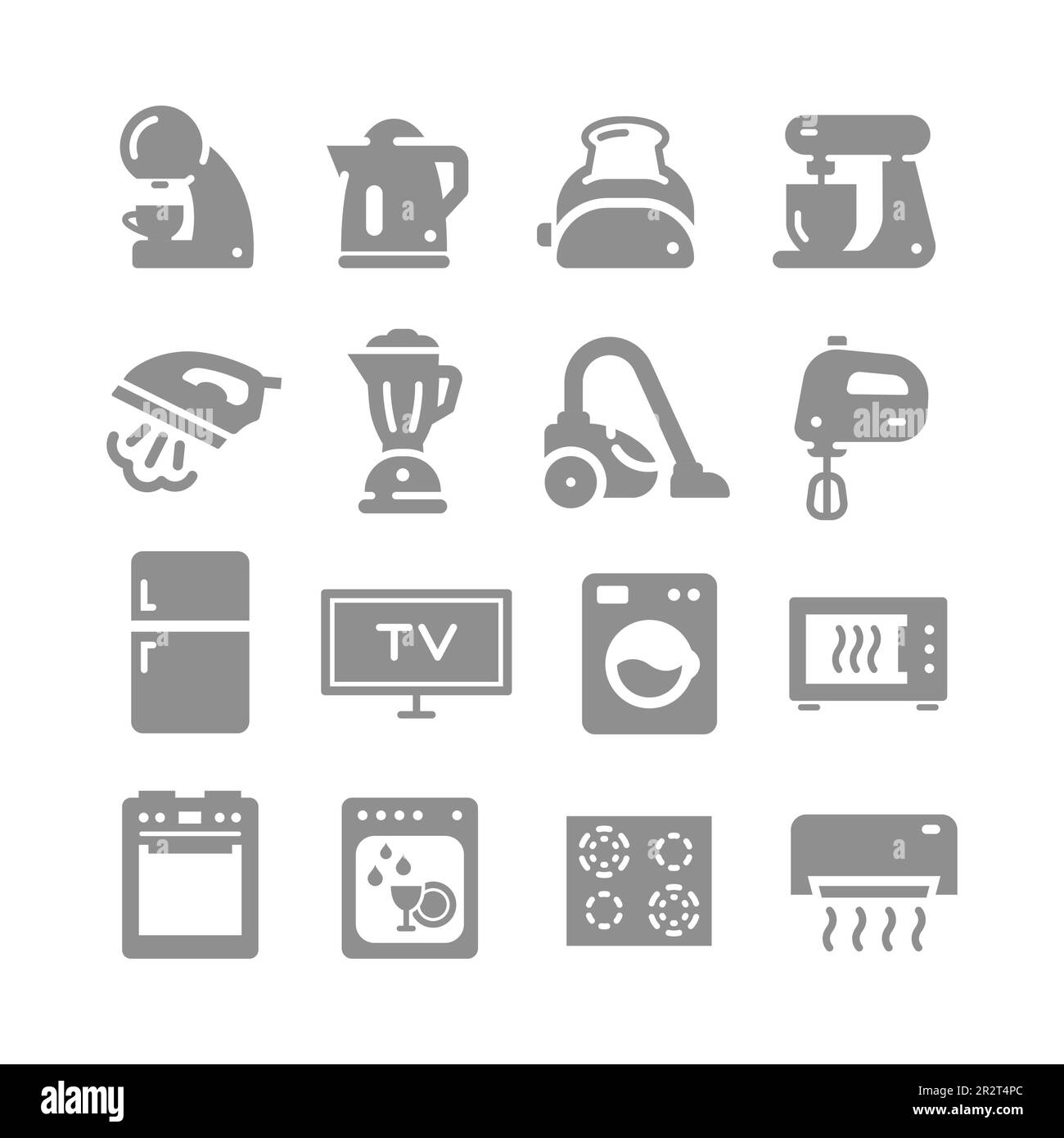 Gli elettrodomestici riempiono il set di icone vettoriali. Elettrodomestici, forno, icone stufa. Illustrazione Vettoriale