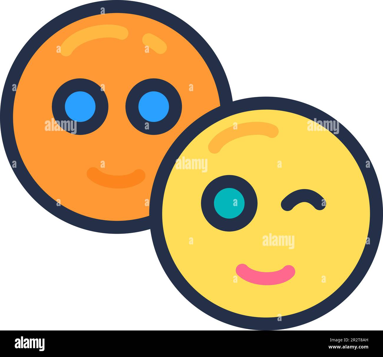 Attorno al sole emoji sorridere e occhio di palpito. Reazione al messaggio nella chat di posta elettronica. Messaggio di approvazione per l'interlocutore online. Semplice ISO vettoriale di contorno del cartone animato Illustrazione Vettoriale