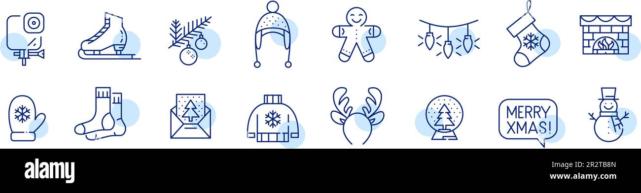 Decorazioni natalizie e sport. Pixel Perfect, icone della linea di tratto modificabili Illustrazione Vettoriale