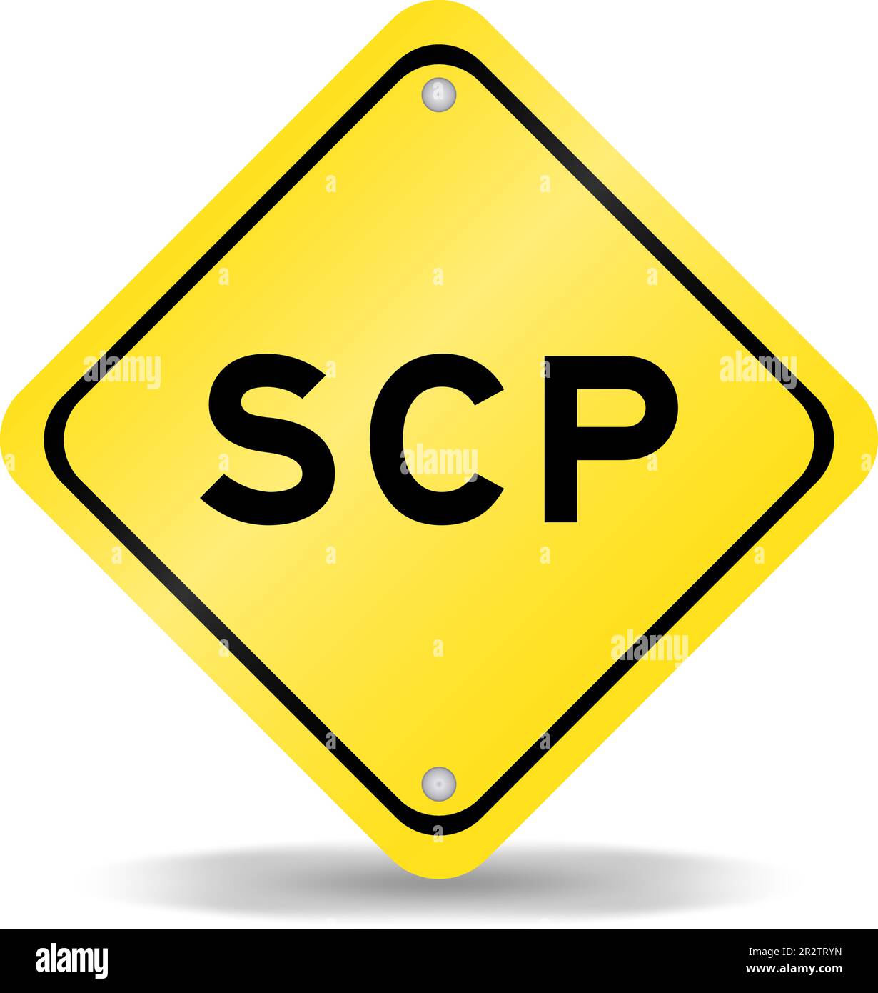 Simbolo di trasporto di colore giallo con la parola SCP (abbreviazione di Service Control Point, Supply Chain Planning, Standard Corporate Protocol o Salary c Illustrazione Vettoriale