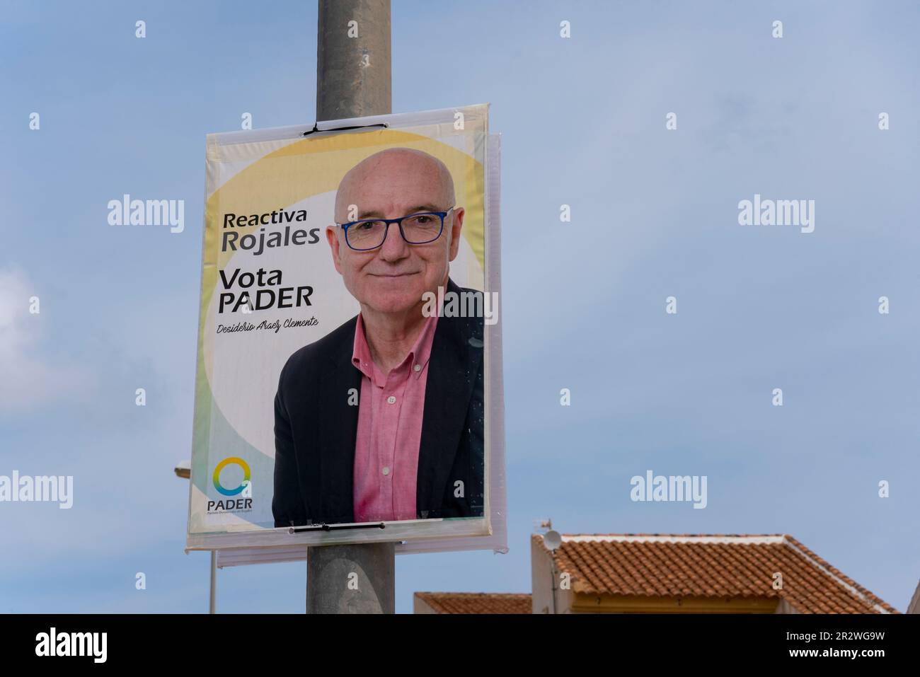 Candidato alle elezioni comunali spagnole del 2023 a Ciudad Quesada, per la regione di Rojales, Spagna. Vota PADER, Partido Demócrata de Rojales Foto Stock