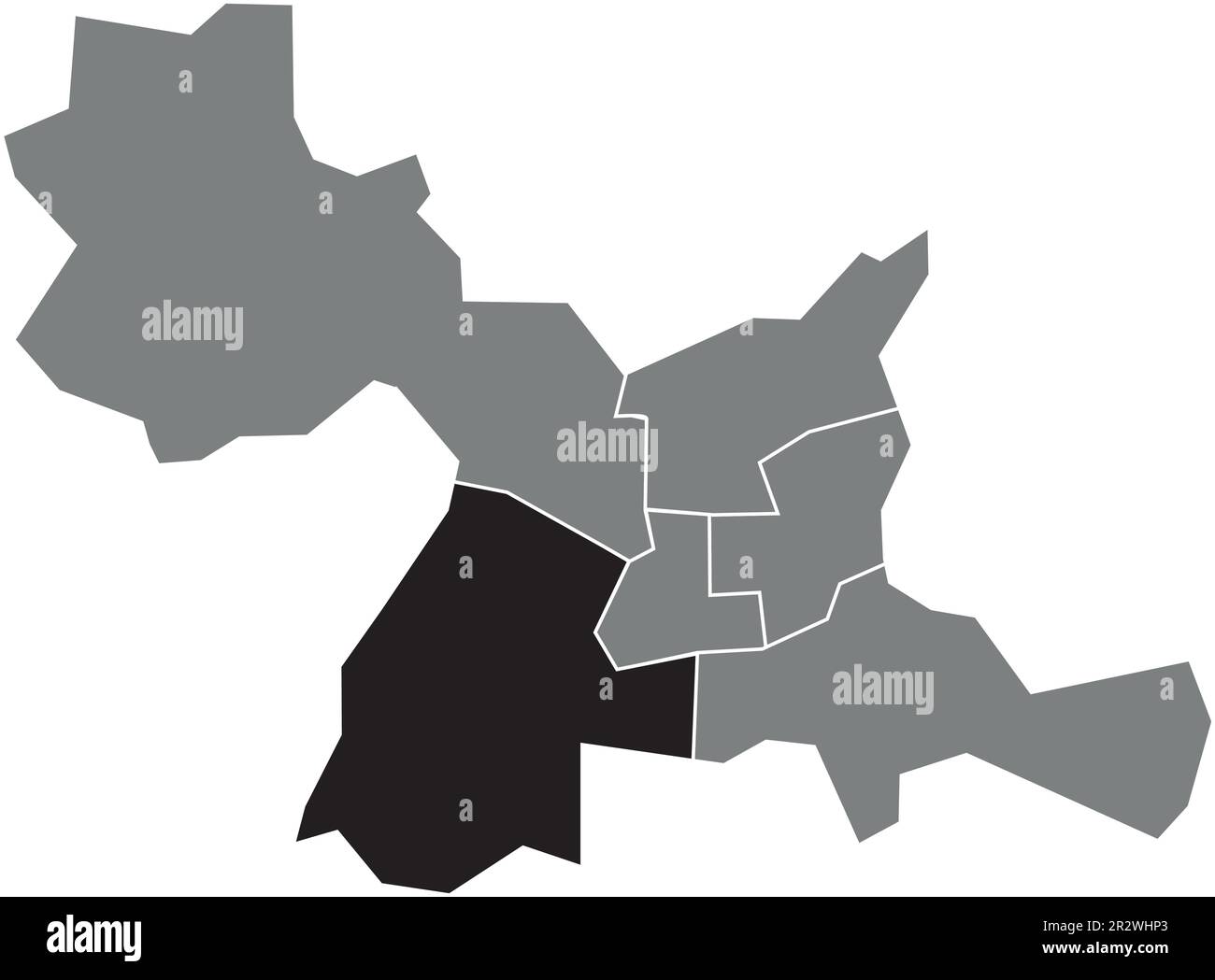 Nero piano vuoto evidenziato mappa della località del CANTONE RENNES-5 all'interno grigio mappa amministrativa di RENNES, Francia Illustrazione Vettoriale