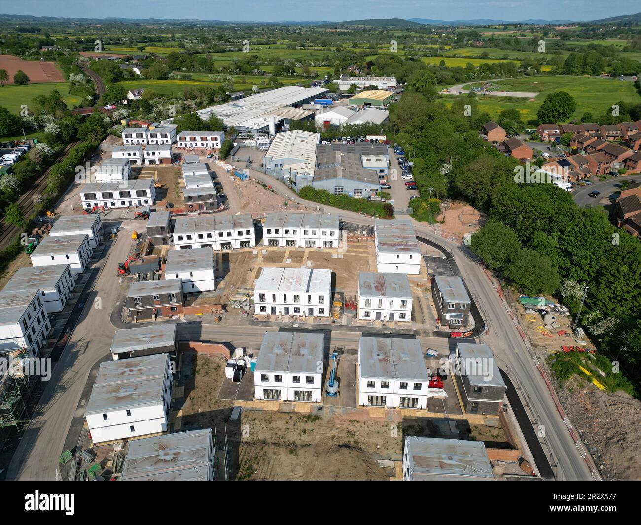 Hereford UK - costruzione di alloggi modulare sito di 120 affitti acquistabili e case di proprietà condivise da Stonewater su un sito di sviluppo brownfield Foto Stock