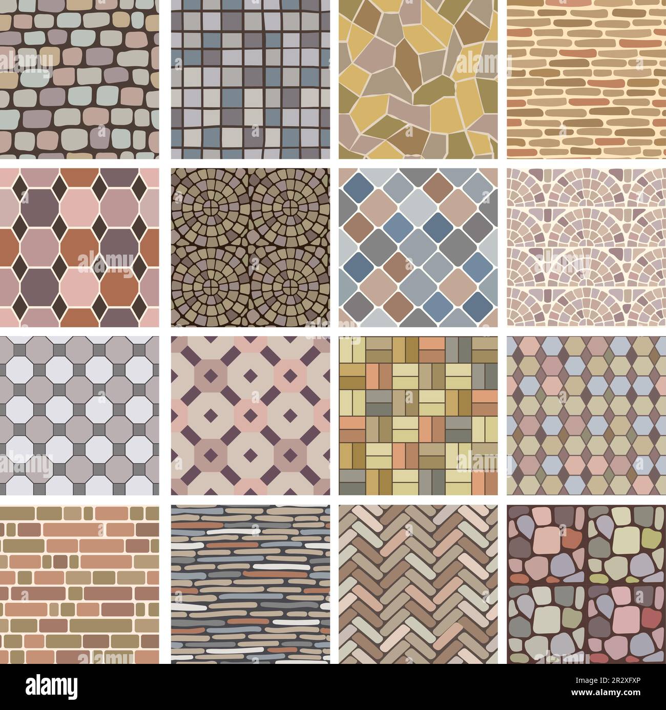 Pavimentazione in pietra. Patio giardino pavimentazione texture vettore recente senza cuciture sfondo di strade e pareti superfici Illustrazione Vettoriale