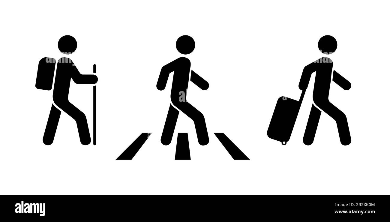 Uomo viaggiatore, pedonale, turistico. Design piatto Illustrazione Vettoriale