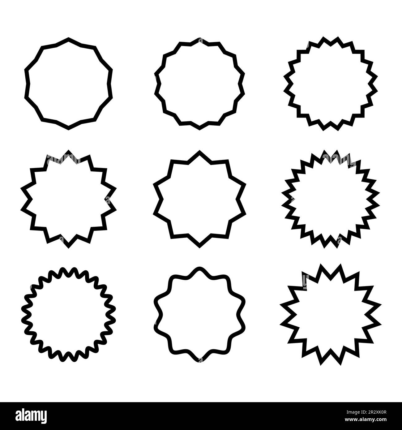 Set di starburst vettoriali, sunburst badge. Etichette piatte, adesivi Illustrazione Vettoriale