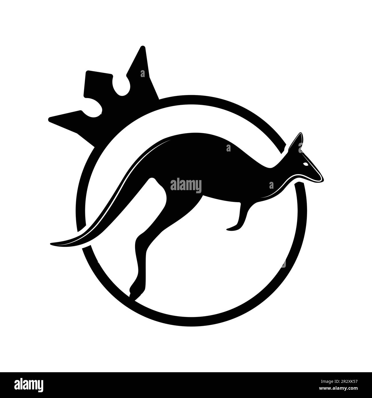 Kangaroo jumping logo modello vettoriale illustrazione all'interno di una forma o re icona anello silhouette. Illustrazione Vettoriale