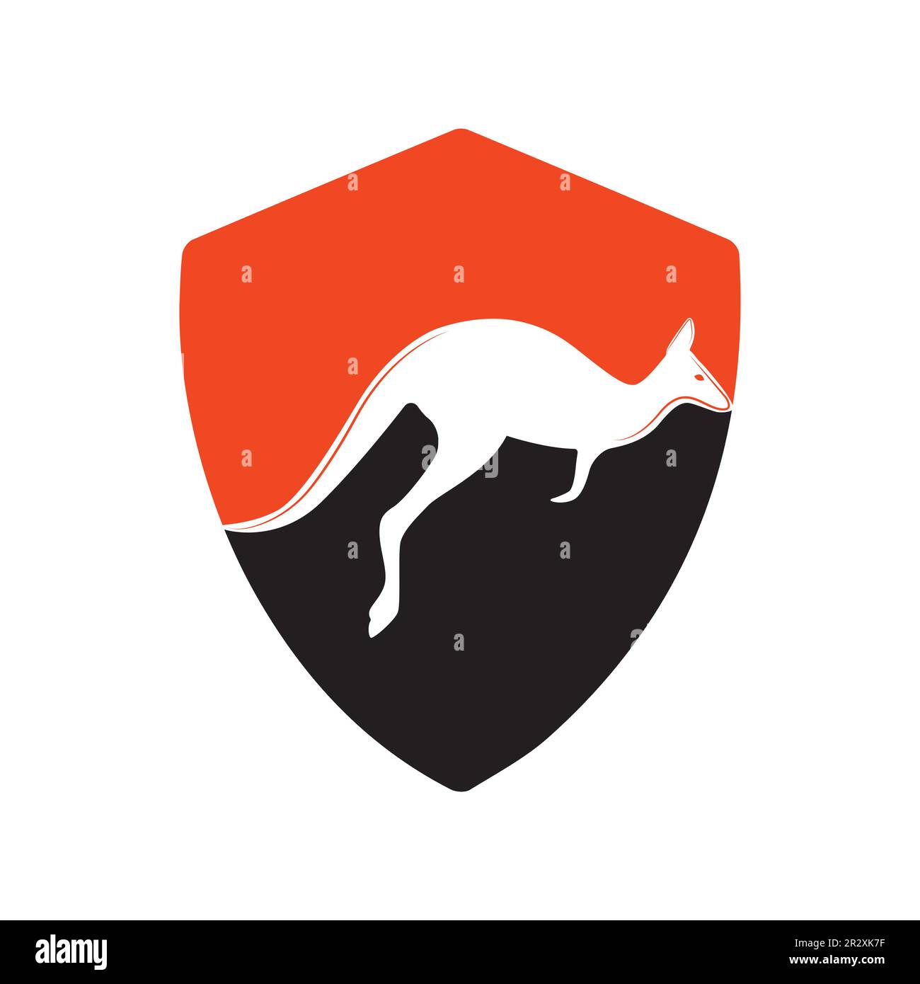 Kangaroo jumping logo modello vettore illustrazione all'interno di una forma di scudo. Illustrazione Vettoriale