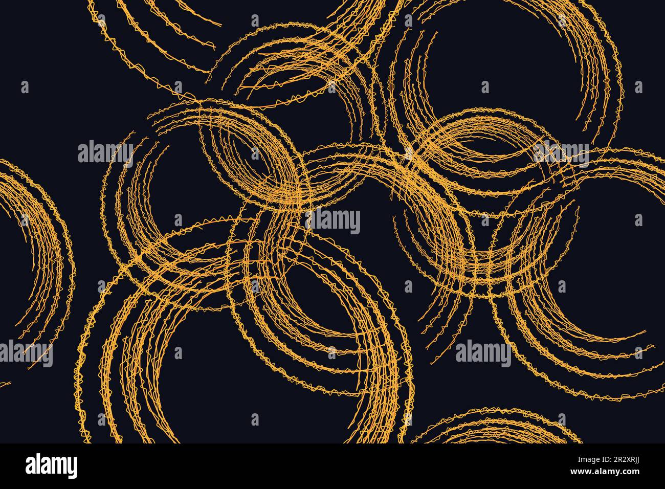 Anelli dorati su sfondo nero, motivo senza cuciture Illustrazione Vettoriale