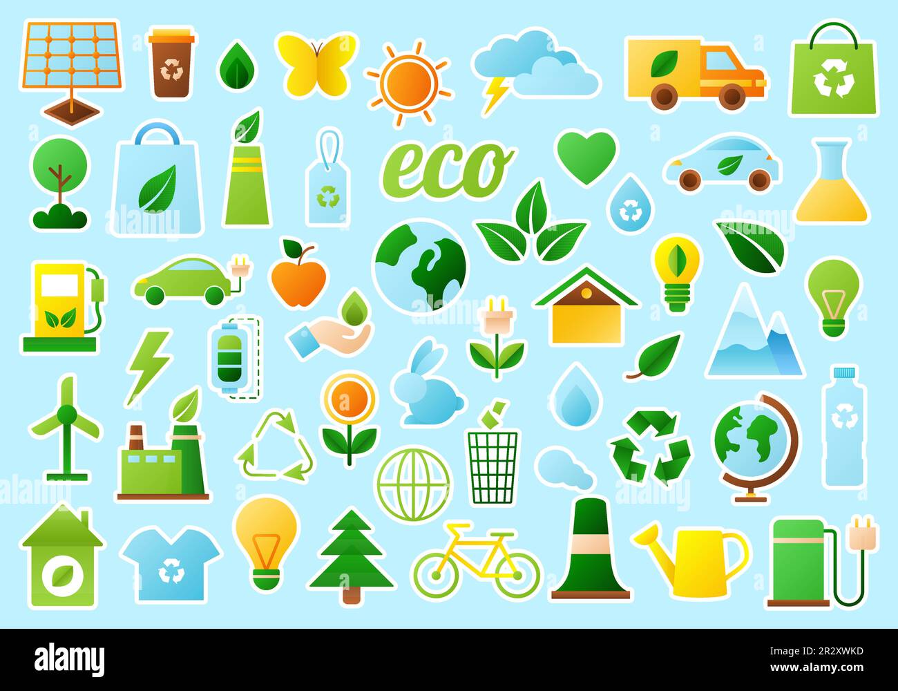 Set di adesivi ecologici. badge vettoriali isolati. Illustrazione Vettoriale