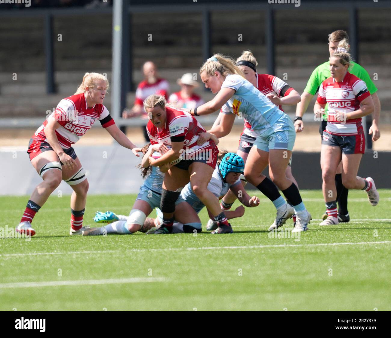 Gloucester, Regno Unito, 21 maggio 2023 Kelsey Jones (Gloucester) (C) tiene il pallone durante il GloucesterHartpury v Harlequins di Allianz Premier 15 al Kingsholm Stadium Gloucester Regno Unito il 21 2023 maggio Alamy Live News Punteggio finale: 67-14 Credit: Graham Glendinning / GlennSports/Alamy Live News Foto Stock