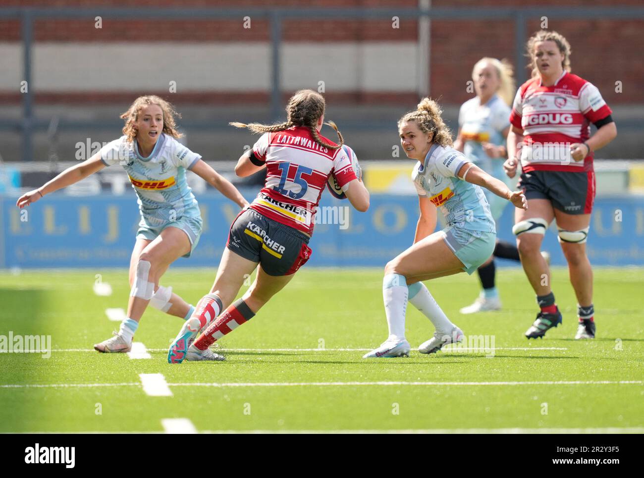 Gloucester,UK, 21 maggio 2023 Emma Sing (Gloucester) (C) visto in azione durante il Premier Allianz 15 GloucesterHartpury v Harlequins al Kingsholm Stadium Gloucester Regno Unito il 21 2023 maggio Alamy Live News risultato finale: 67-14 Credit: Graham Glendinning / GlennSports/Alamy Live News Foto Stock