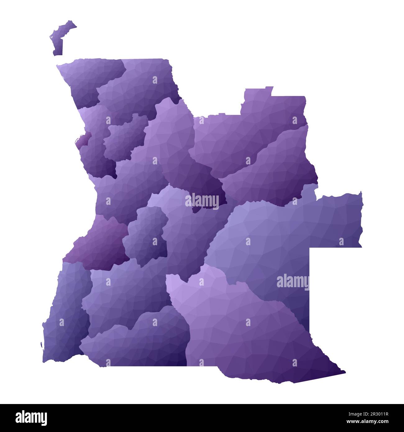Mappa dell'Angola. Stile geometrico contorno paese. Adorabile illustrazione vettoriale viola. Illustrazione Vettoriale