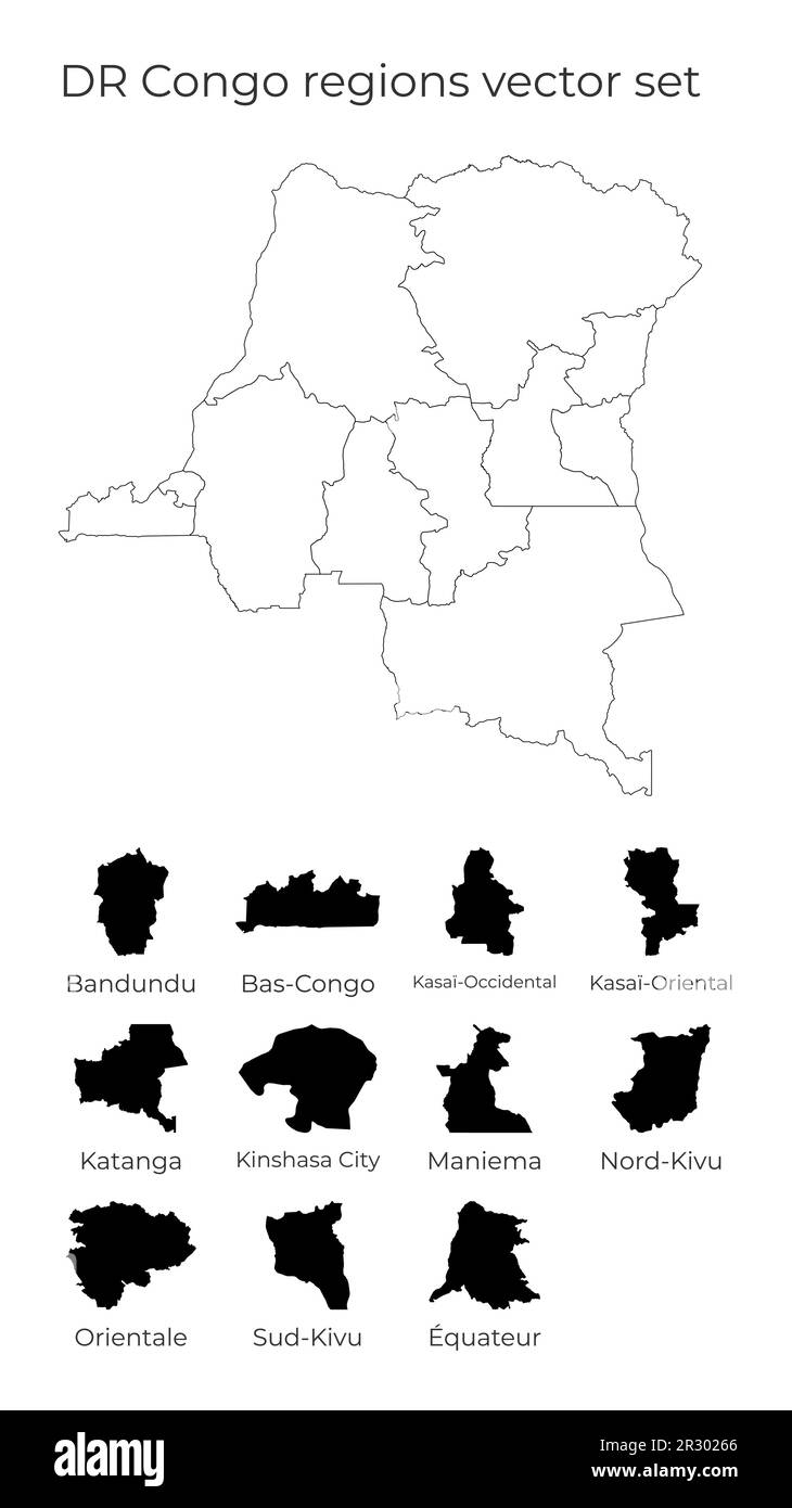 Mappa DELLA REPUBBLICA Democratica del Congo con forme delle regioni. Mappa vettoriale vuota del paese con regioni. Confini del paese per la vostra infografica. Illustrazione vettoriale. Illustrazione Vettoriale