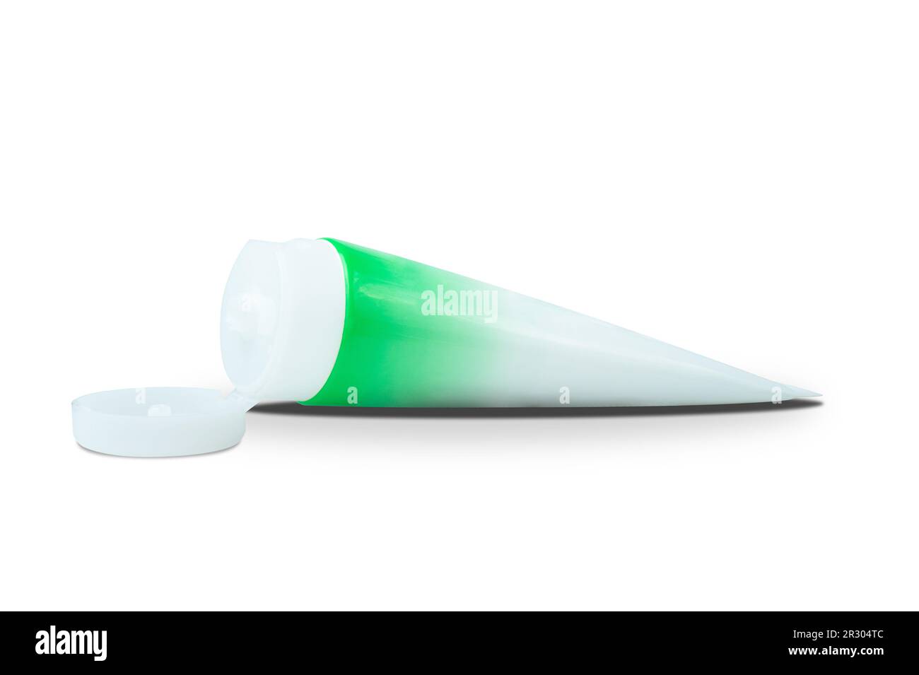 Confezione di tubi cosmetici bianchi e verdi di Crema o gel. Pronto per il design della confezione. isolato su sfondo bianco Foto Stock