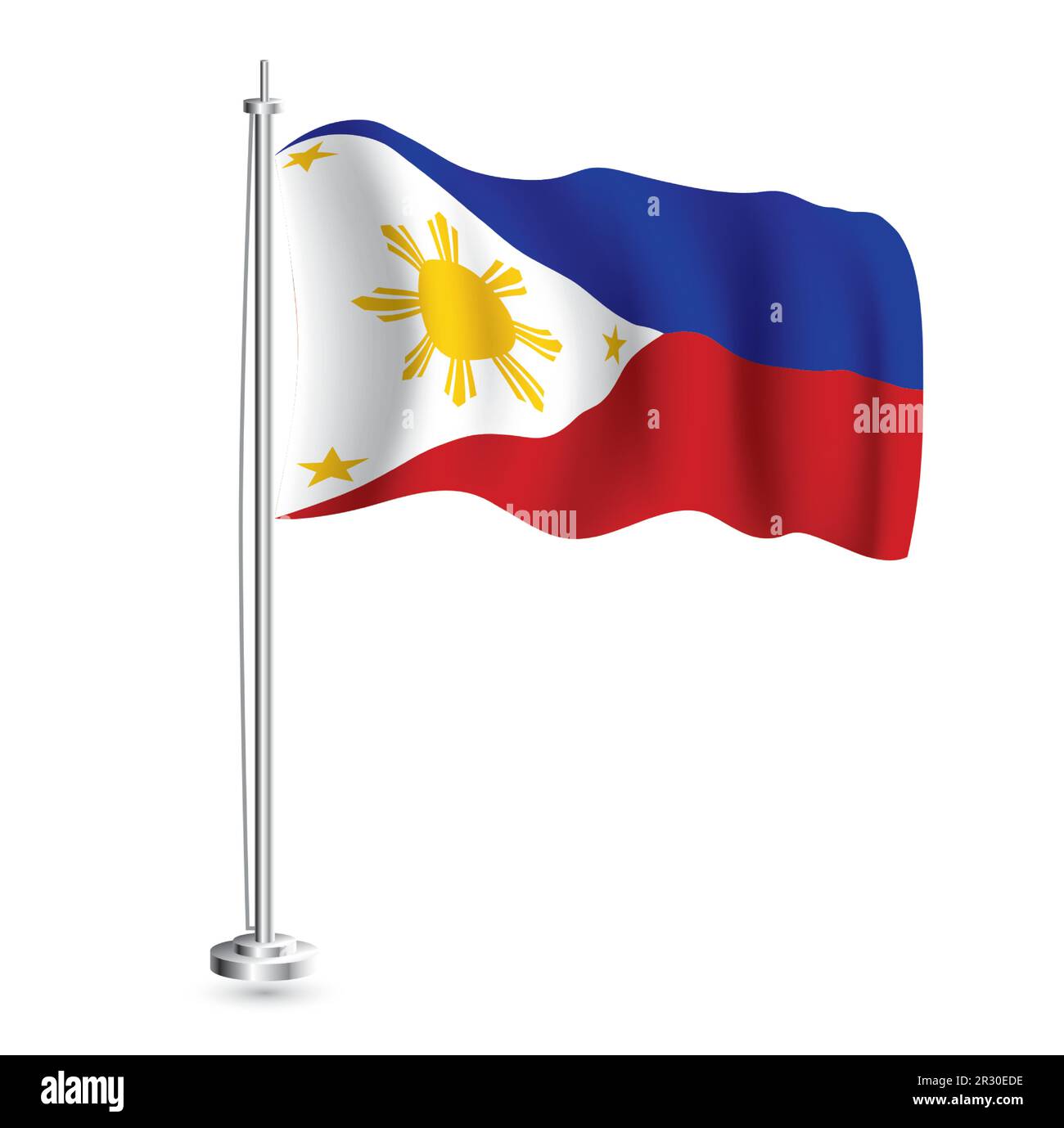 Bandiera filippina. Bandiera a onda realistica isolata del paese delle Filippine sul flagpole. Illustrazione vettoriale. Illustrazione Vettoriale