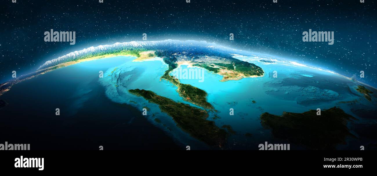 Asia sudorientale giorno e notte. Elementi di questa immagine forniti dalla NASA. rendering 3d Foto Stock