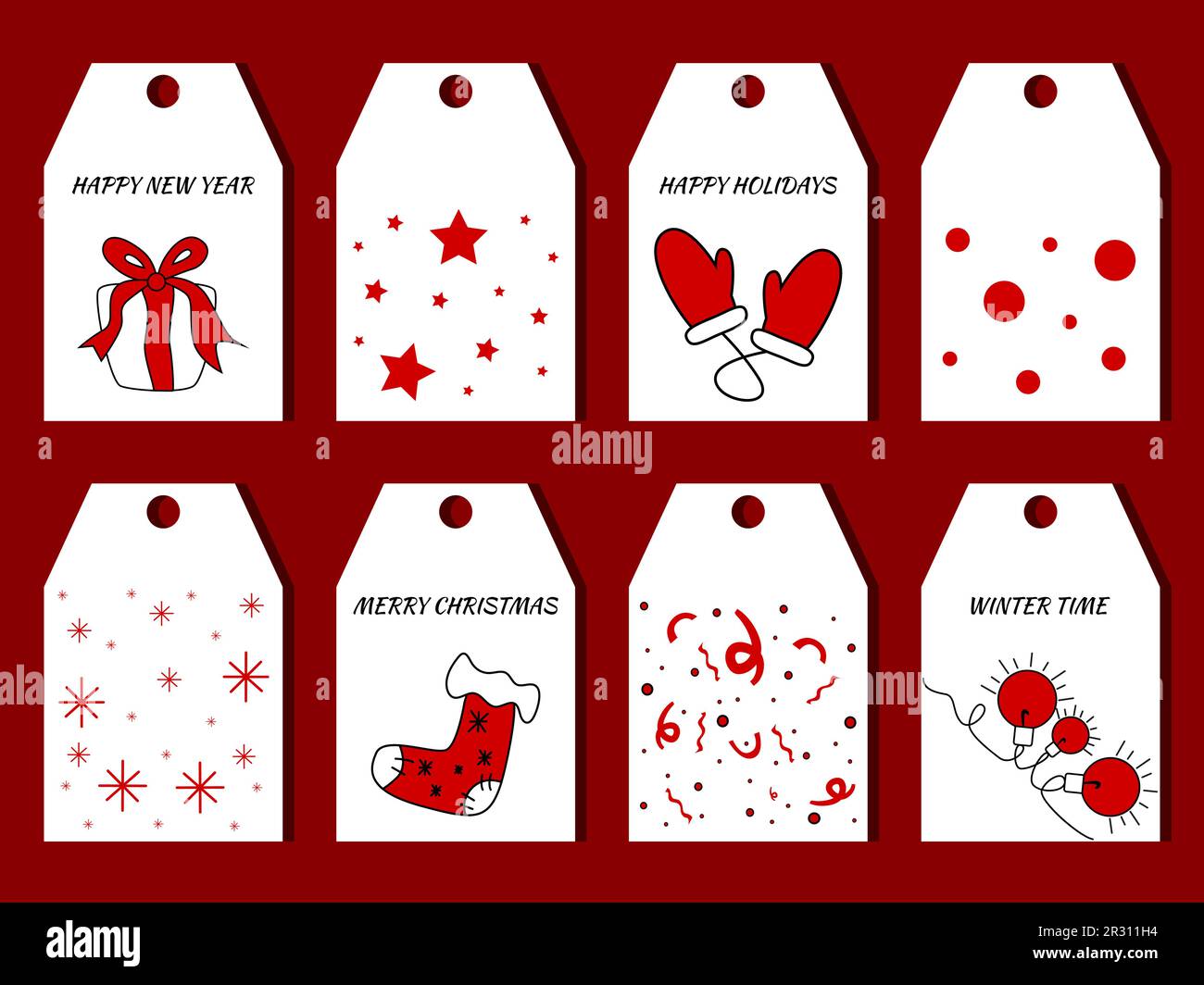 Etichette o etichette regalo di Natale e Capodanno con elementi decorativi carini. Illustrazione Vettoriale