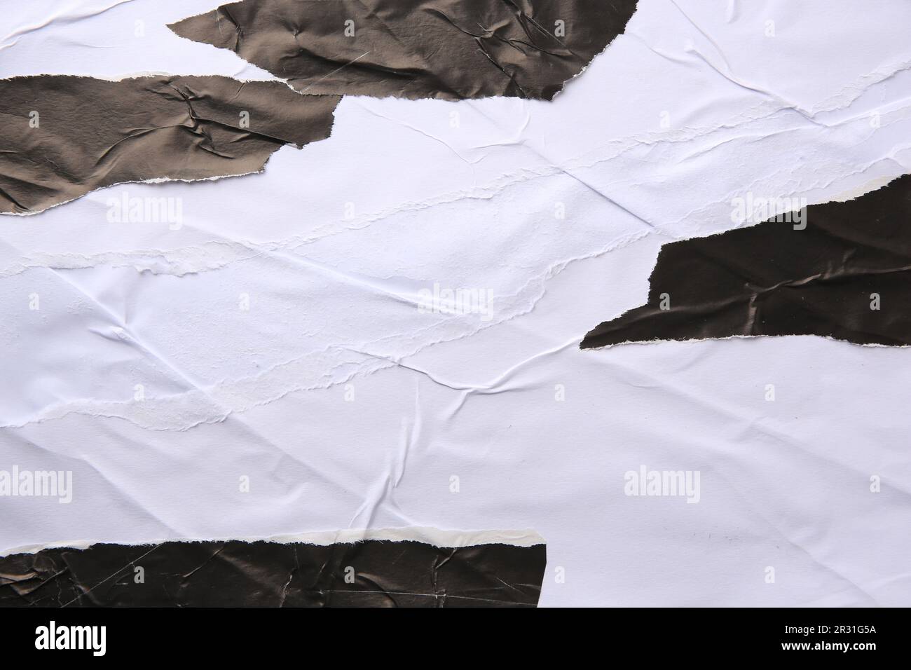 Texture di poster in carta strappata bianca e nera, primo piano Foto Stock