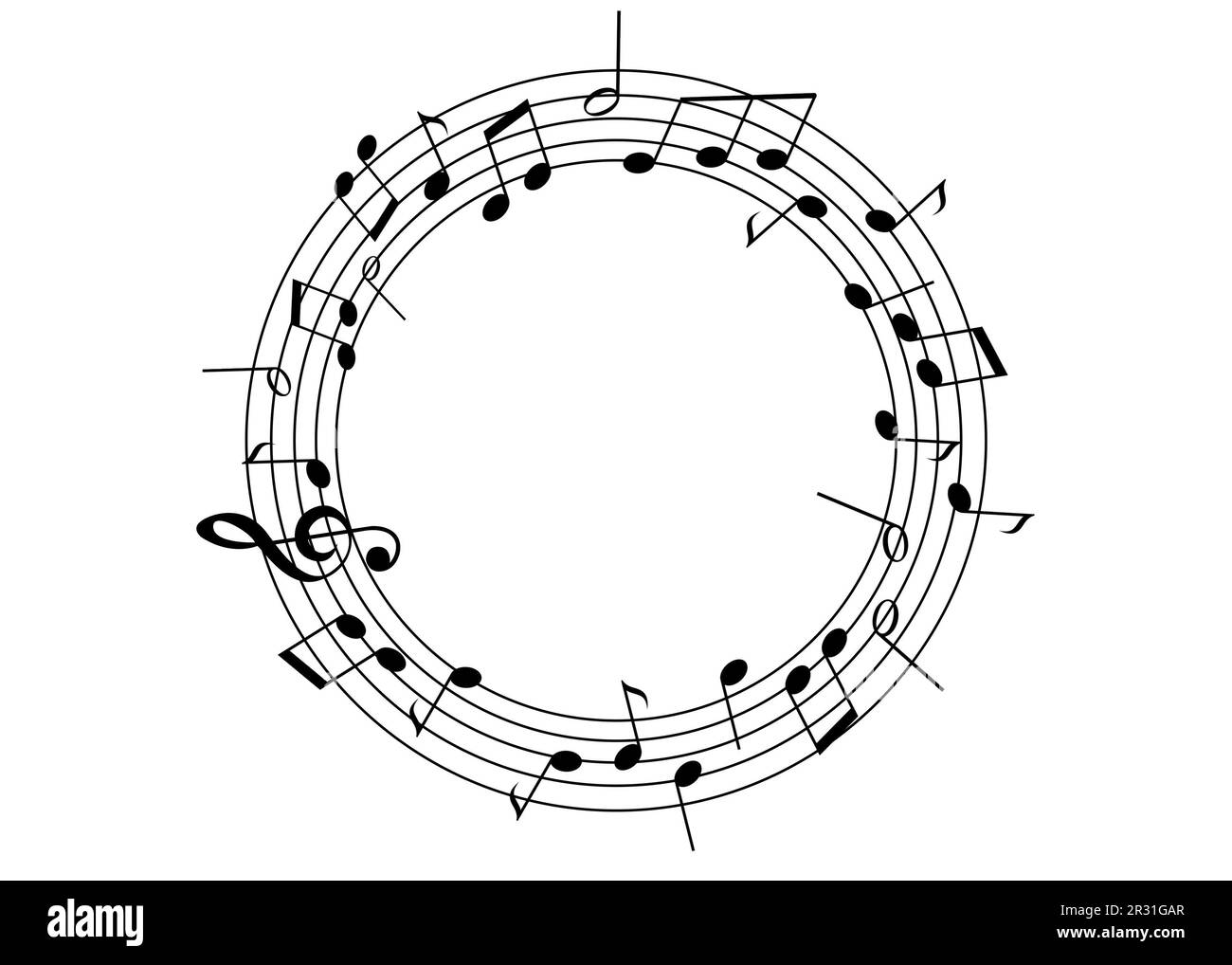 Cornice del personale con clef degli alti e note musicali su sfondo bianco Foto Stock