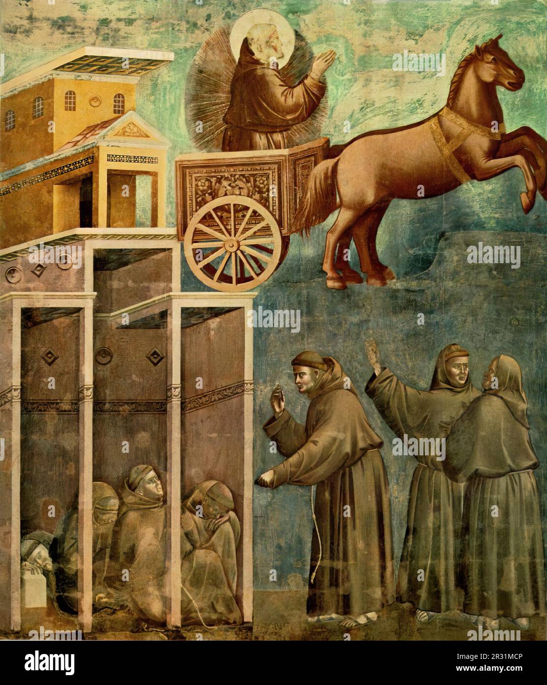 GIOTTO di Bondone (1267, Vespignano, 1337, Firenze) leggenda di San Francesco: 8. Visione del Chariot Flaming 1297-99 fresco, 270 x 230 cm superiore C Foto Stock