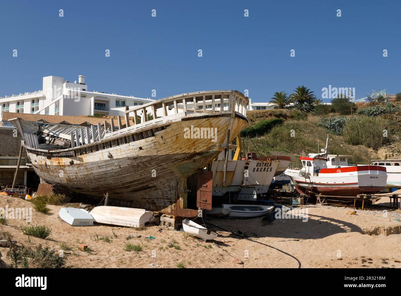 Restauro di barche da pesca Foto Stock