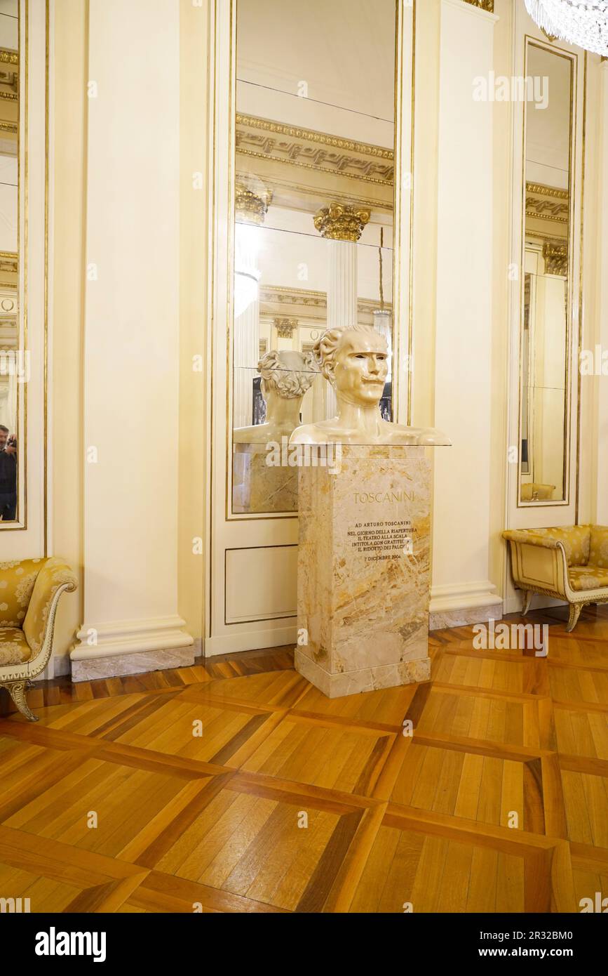 Busto di marmo del compositore e musicista Arturo Toscanini, Museo teatrale alla Scala, Milano, Lombardia, Italia, Europa Foto Stock