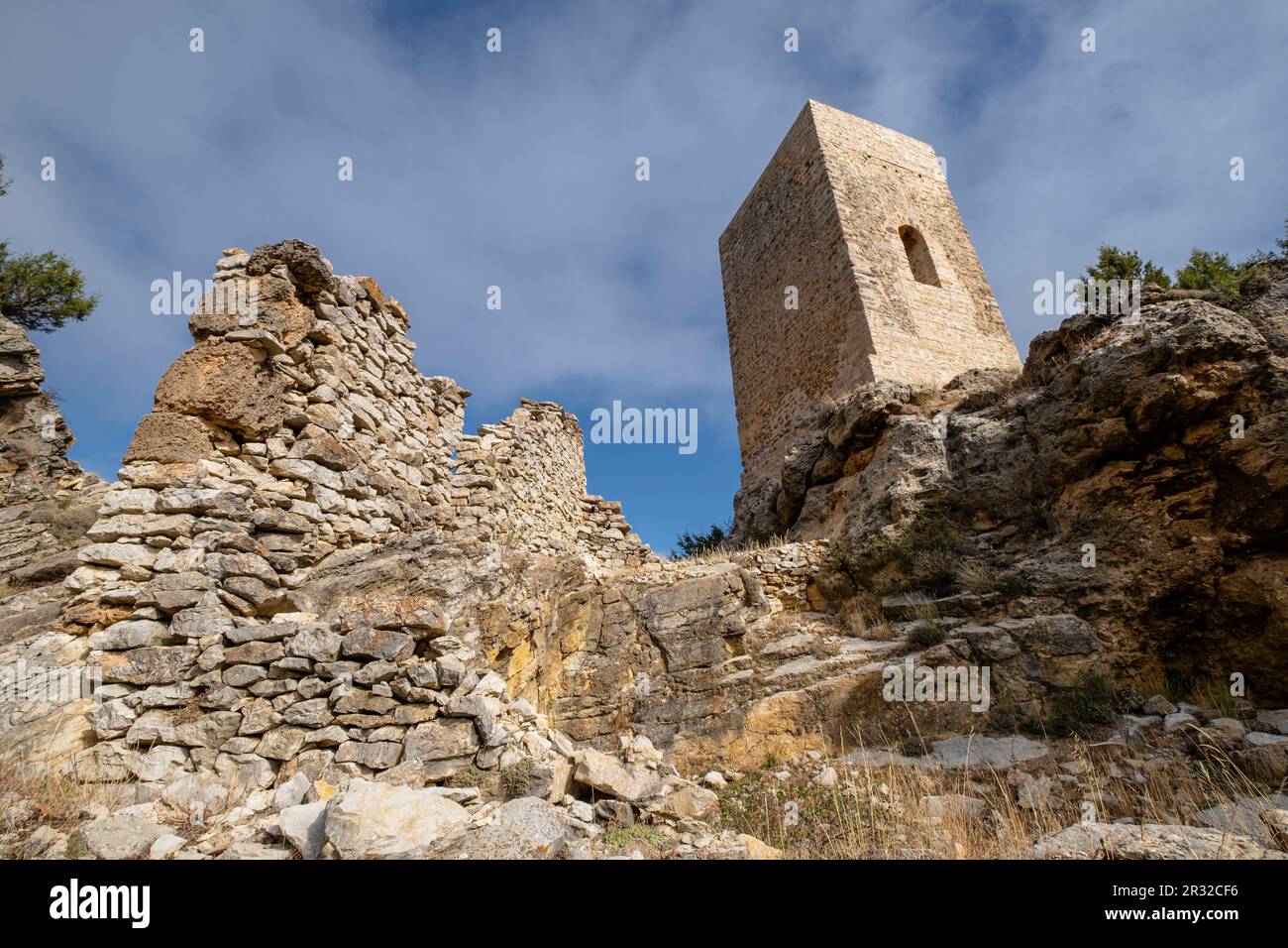 Torreón de origen islámico, Chaorna, Soria, Comunidad Autónoma de Castilla y León, Spagna, Europa. Foto Stock