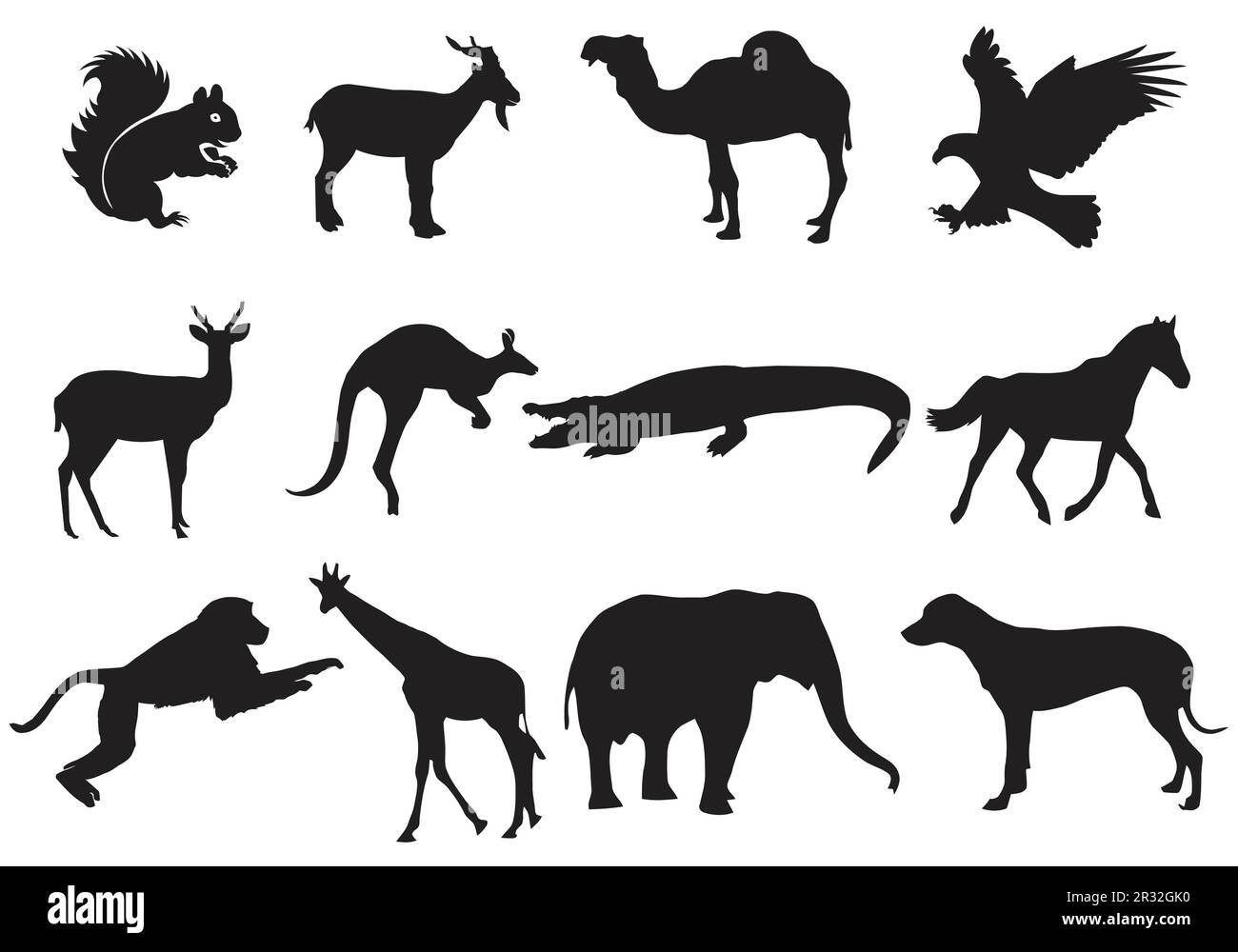 Modello di raccolta silhouette animali vettoriali Illustrazione Vettoriale