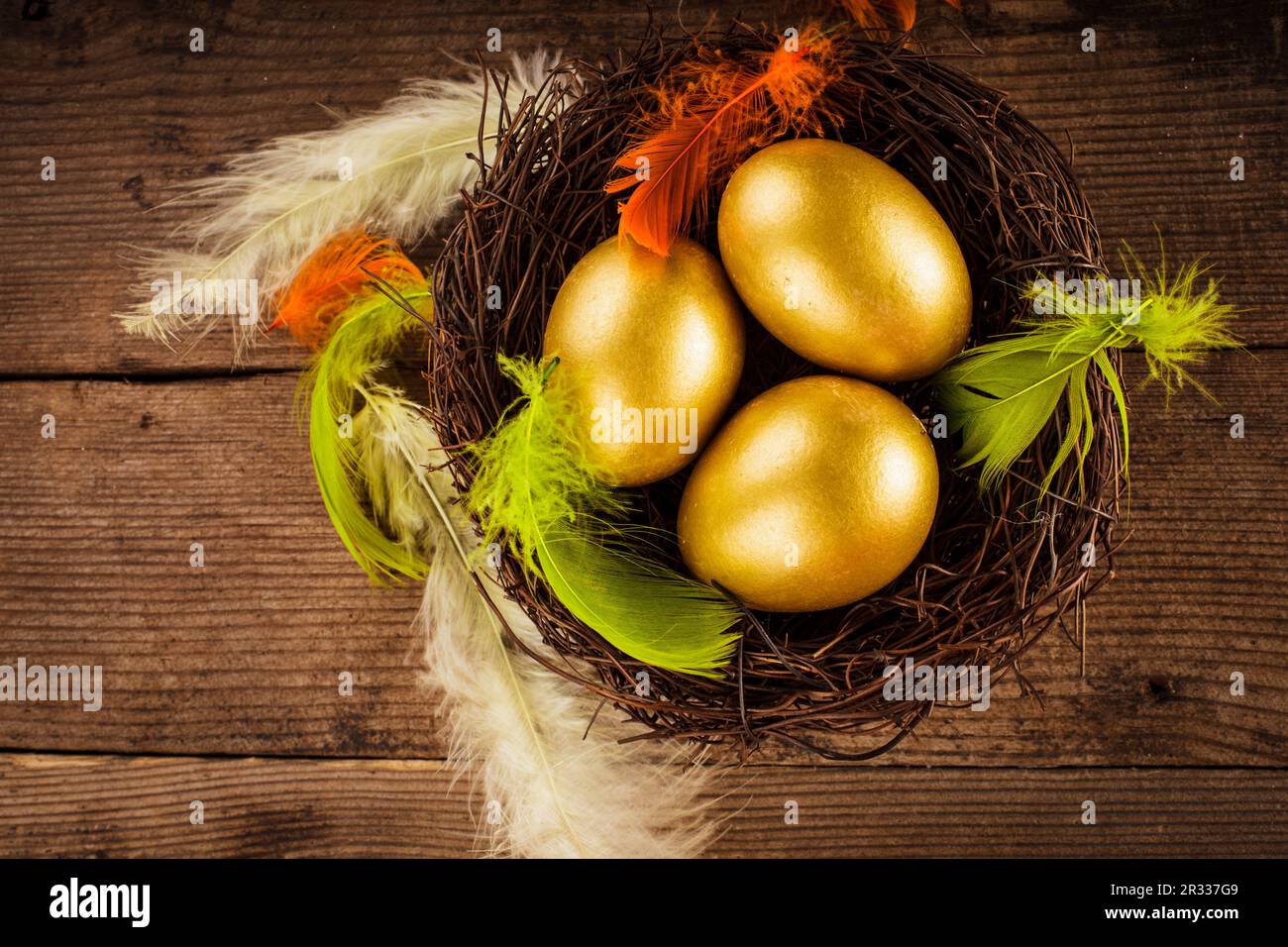 Golden uova nel nido Foto Stock