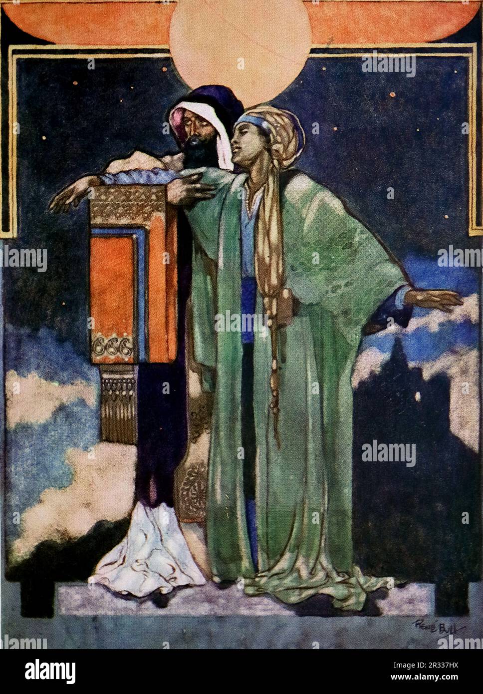 Da parte di Rene Bull Colore: Un uomo e una donna apparentemente elevati in un paesaggio fantasy. Dal Rubaiyat di Omar Khayyam. Foto Stock