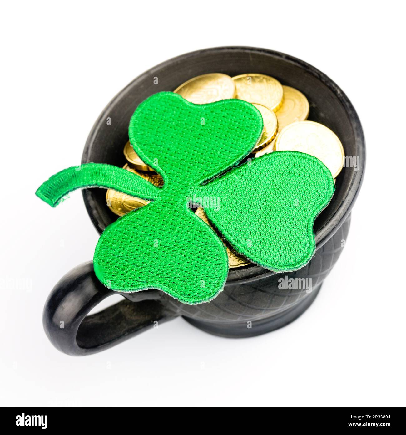 Pentola con le monete d'oro Foto Stock