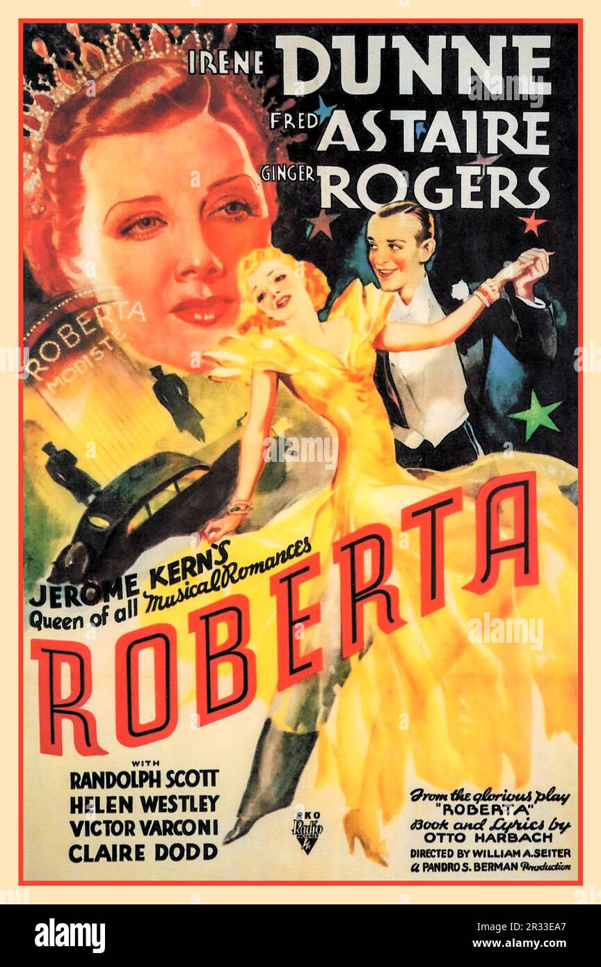 ROBERTA Vintage Film Poster per il film del 1935 Roberta, con Irene Dunne Fred Astaire Ginger Rogers, di Jerome Kerns Regina di tutti i musical. Anche Randolph Scott Helen Westley Victor Varconi Claire Dodd. RKO immagini Foto Stock